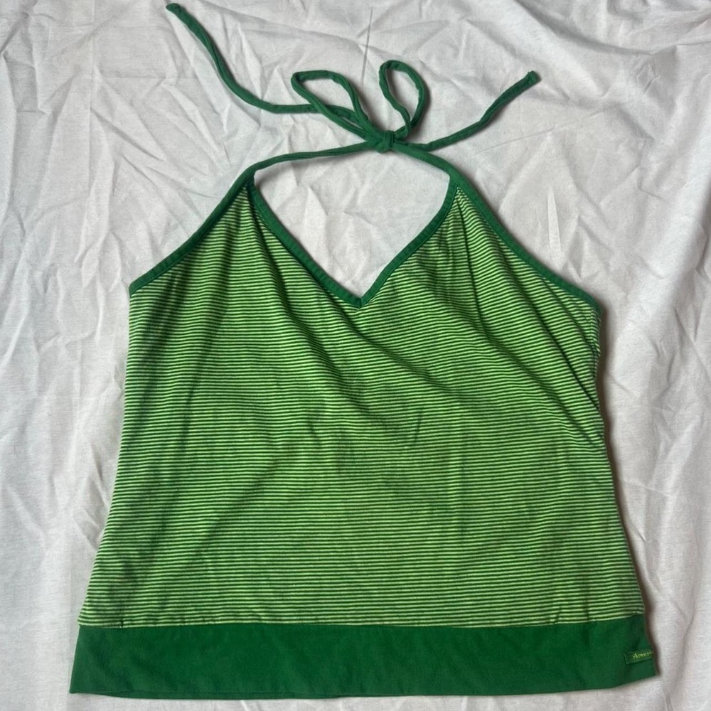 2000s American Eagle Green Micro Striped Halter Top